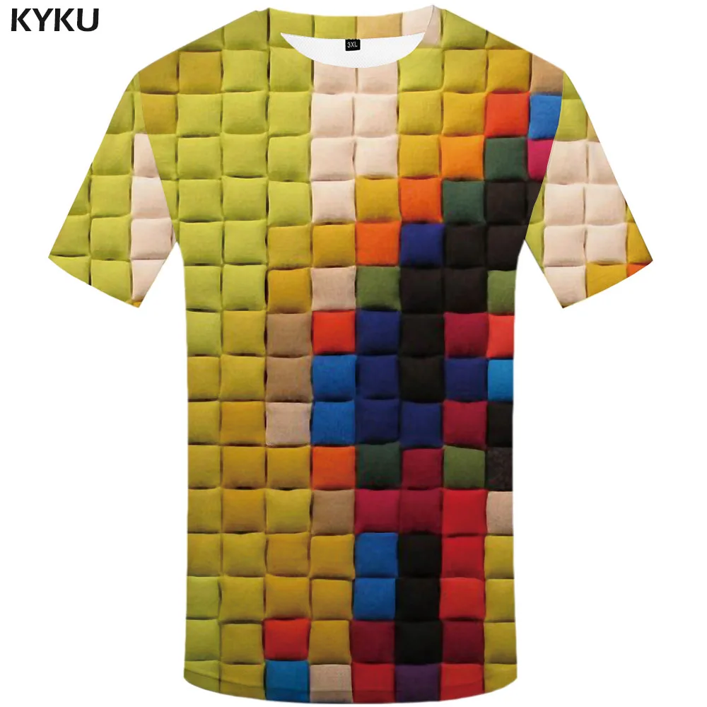 

KYKU Rubik'S Cube T shirt Men Psychedelic Anime Clothes Tetris T-shirts 3d Colorful Tshirt Printed Gothic Tshirts Casual