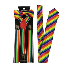 Радужный ремешок клип удобные красочные полосатые брюки галстук-бабочка из трех частей для взрослых на ремешке набор