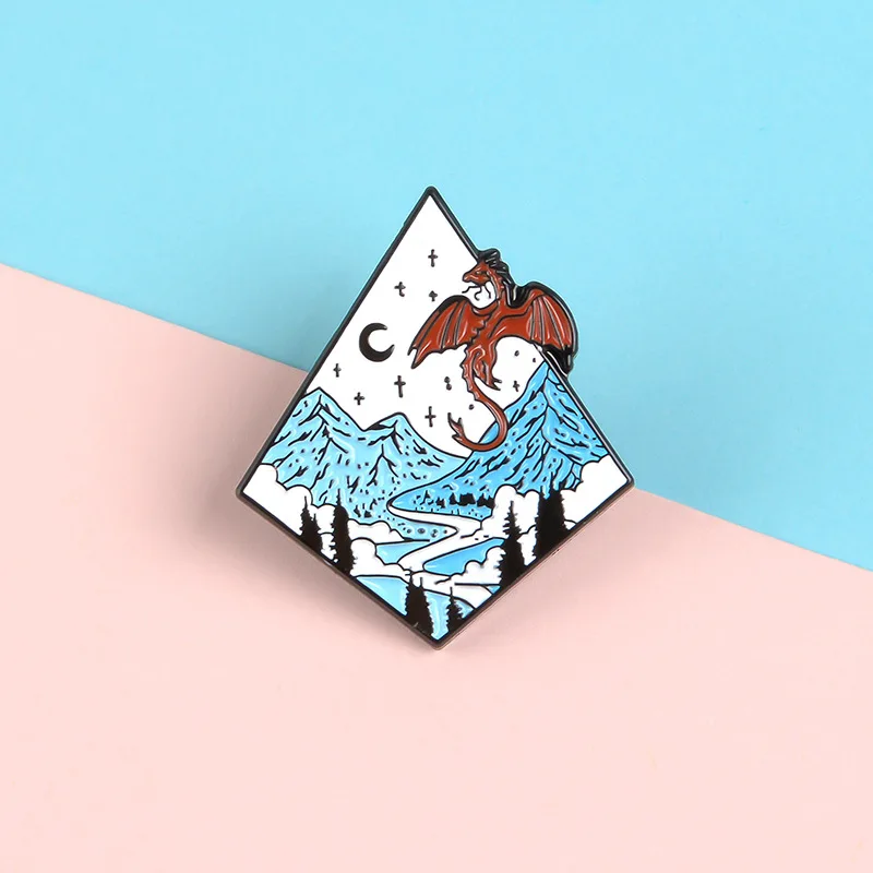 Fashion New Product Creative Mountain Peak Xingyue Personality Enamel Brooch Ins Tide Moonlight Dragon Clothes Backpack Badge