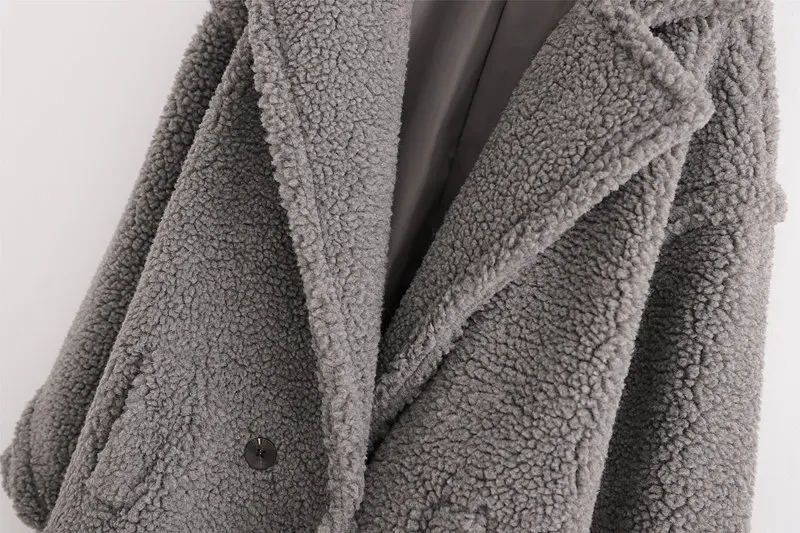 Autumn Winter Women Gray Teddy Coat Stylish Female Thick Warm Cashmere Jacket Casual Girls Streetwear