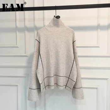 

[EAM] Beige Leisure Big Size Knitting Turtleneck Sweater Loose Fit Long Sleeve Women New Fashion Tide Autumn Winter 2020 1X39301