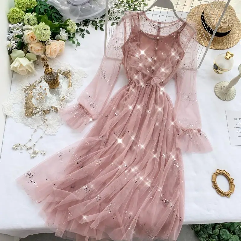 Супер платье феи для женщин 2019 Новое жемчужное с пряжкой шикарное нежное