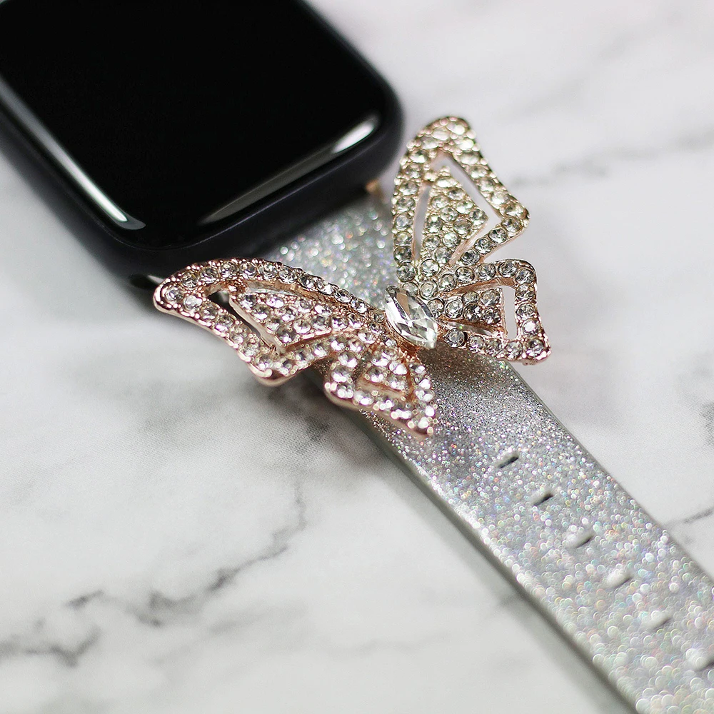 Ремешок для часов Apple Watch 5 4 3 2 1 ремешок 44 мм 40 мм 42 мм 38 мм женский кожаный ремешок с украшением в форме бабочки для iWatch