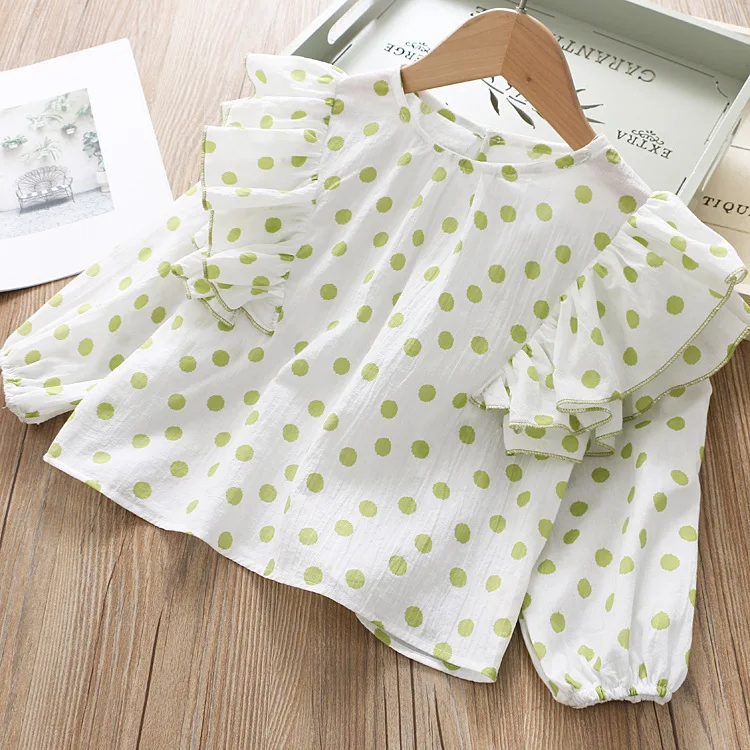 A Owligbaby/Новинка года; стильная рубашка в горошек с оборками для девочек; Весенняя хлопковая модная блузка для девочек; Размеры 3-8t - Цвет: A