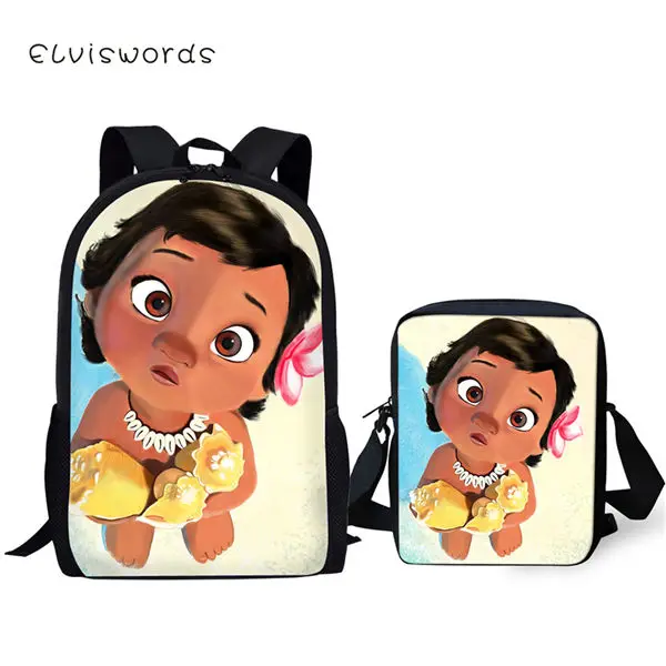 CDWX2760CE ELVISWORDS 2PCs Kids School Backpacks Moana Princess Design Girls Book Bags Cartoon Vaiana Girls Prints Women's Travel Backpack - Цвет: CDWX2760CE