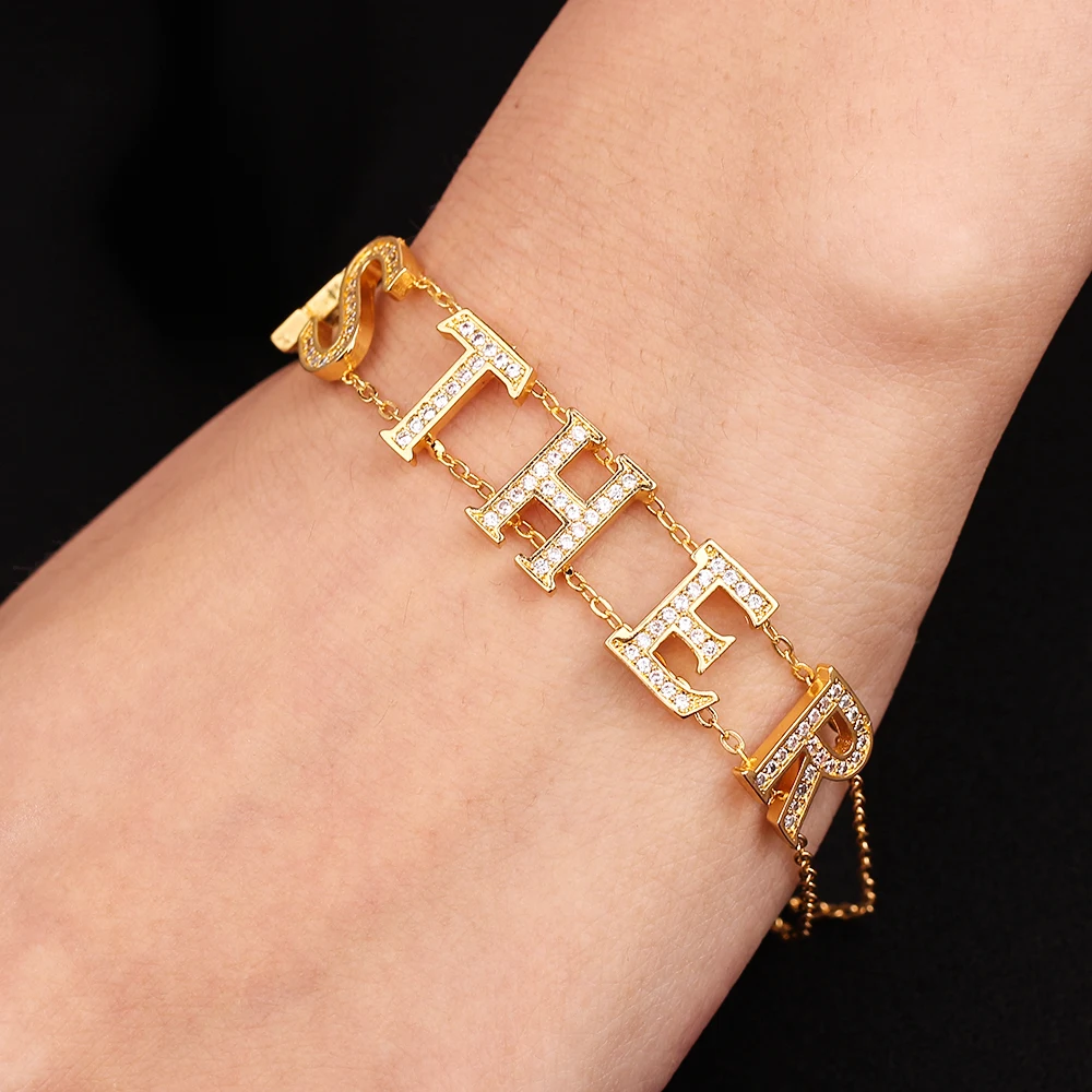Bracelet Custom Jewelry Stainless-Steel Personalized Charm Letter Crystal Optional-Through