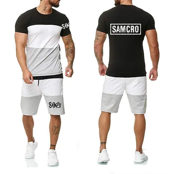 

Fashion Mens Short Sleeve SOA Sounds Of Anarchy Child SAMCRO Printed Cotton Quick dry T-shirt + Shorts Suit Men Clothing Selling