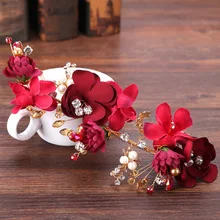 Red flowers wedding toast clothing accessories hair accessories hair accessories wholesale costume bride handmade headdress brid