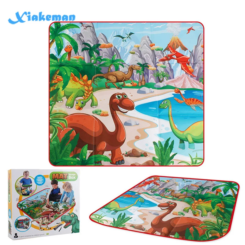 Коврик динозавр игрушки коллектор игрушка игровой набор, 2 в 1 динозавры Конвертируемые игрушки корзина для хранения, динозавр рисунок сцена игра, детский подарок