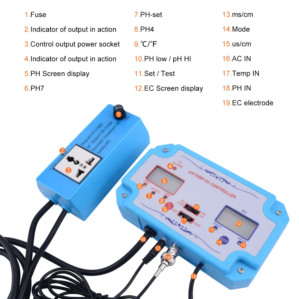 Yieryi онлайн 3 в 1 pH/EC/TEMP датчик качества воды PH контроллер с разъем реле Repleaceable электрод Тип BNC зонд