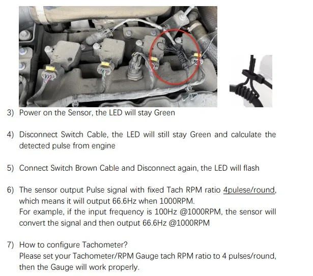 Waterproof Tacho RPM Signal Adapter Tachometer Sensor for All Gasoline Engines Ignition Coil 4 Pulse per Round 12VDC Available
