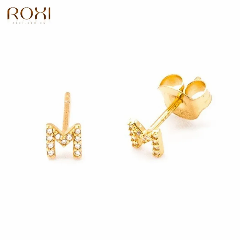 ROXI, 1 пара, 925 пробы, серебряные серьги для женщин, циркон A~ Z, 26, английские буквы, серьги-гвоздики, корейские, сделай сам, ювелирные изделия, начальные серьги