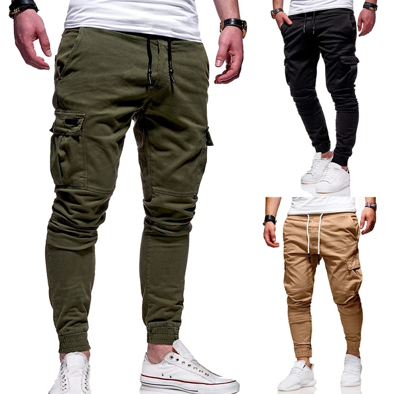 

New Style Men's Tool Pants pocket Battle Tether Pants Elastic Waist Casual Work Beam Foot Movement Jogging Pants