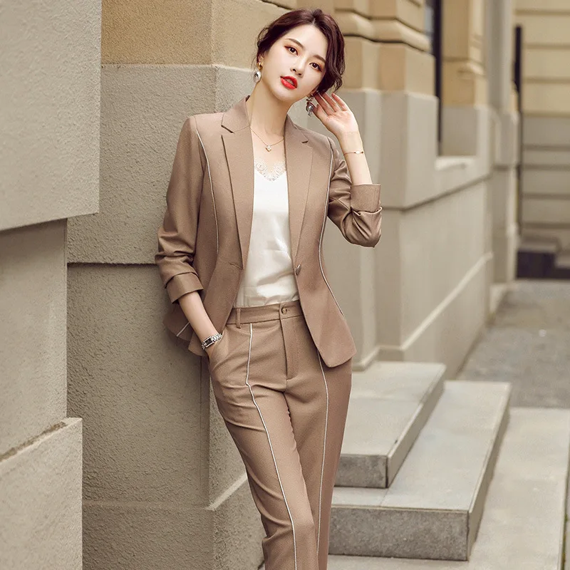 

High quality plus size women's S-4XL business suit pants two-piece New autumn and winter slim fit ladies blazer Casual trousers