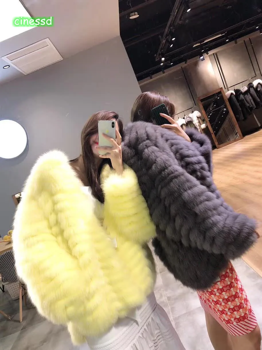 style3 yellow Cinessd высококачественное подлинное пальто из лисьего меха, натуральная кожаная куртка, теплая и стильная повседневная Высококачественная женская одежда - Цвет: style3 yellow