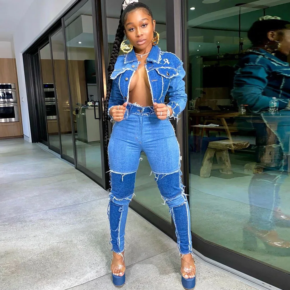 Crop Top Short Denim Jacket Jeans Suit 