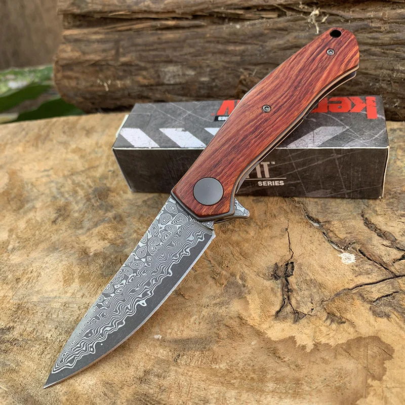 

Recommend kershaw 4020 Folding knife Damascus Blade rosewood Handle edc knife built-in bearing quick opening Self-defense tool
