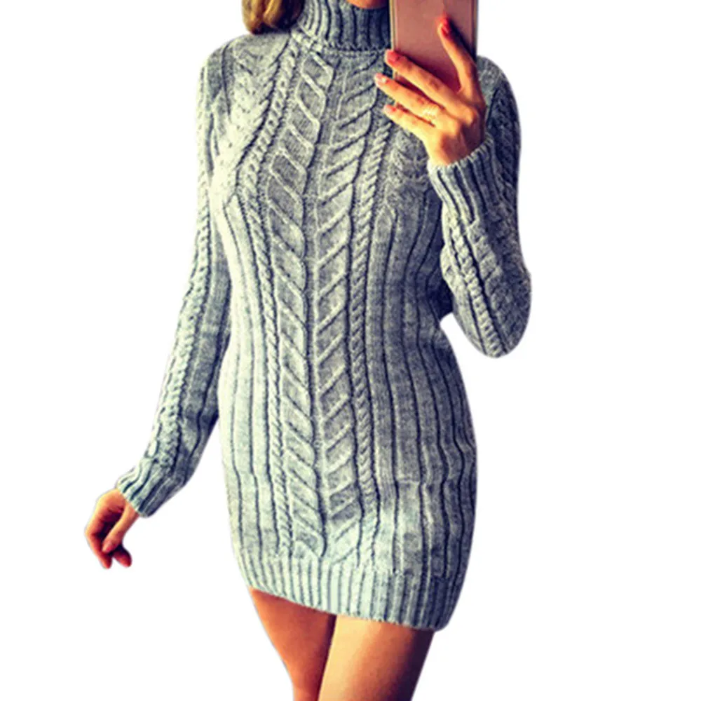 Stylish Bar Autumn Long Sweater Women High Neck Sweaters Winter Warm Knitted Turtleneck Lady Dress Pullover | Женская одежда