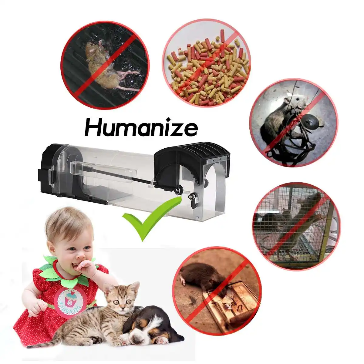 Transparent Automatic Lock Mousetrap Rat Traps Cage Reusable Smart Humane Live Mouse Trap No Kill Animal Pet Control