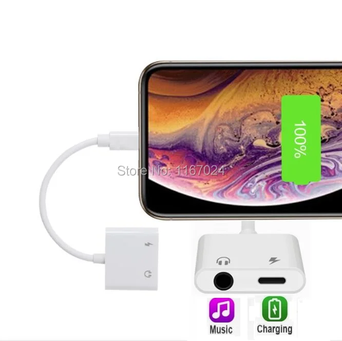 For iphone 8 pin to 3 5mm Dual Aux Jack Headphone Earphones Audio Splitter Adapter Charging Music For iphone 12 11max X Xs Max
