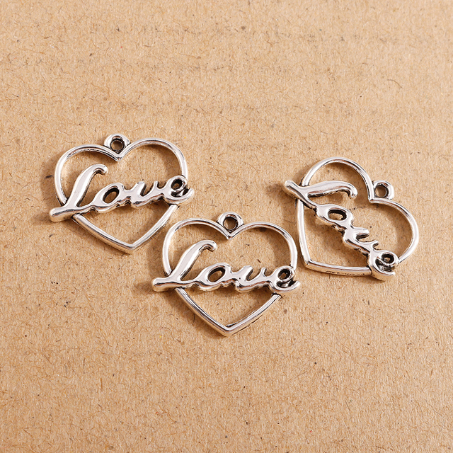 19*21mm Gold Silver Color Love Charm Heart Necklace  Earrings Pendants Making Valentine's Day Jewelry Findings