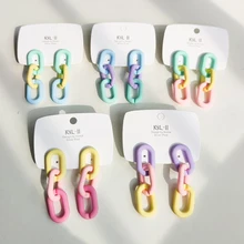 Brincos de corrente de cor doce transparente brinco de corrente macron acrílico chian para meninas coreano declaração eardrop moda