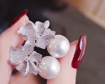 

D511 Pearl Earrings Fine Jewelry Round 10-11mm Nature Fresh Water White Drop Dangle Earrings for Women Presents