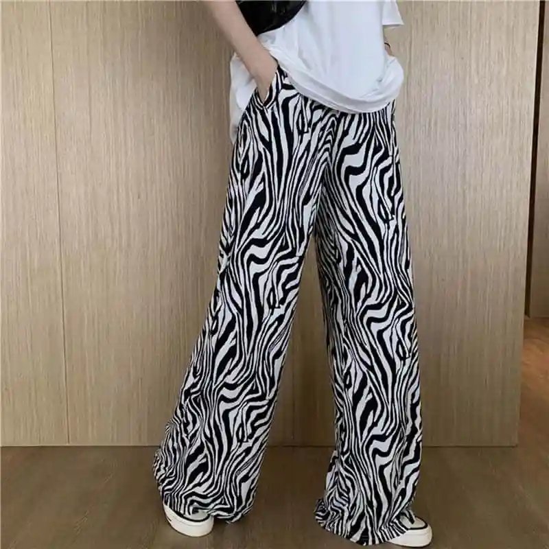 

Block Stripe Zebra High Waist Loose Straight Sweatpant Women Hip Hop Streetwear Punk Casual Harem Pant Harajuku Korean