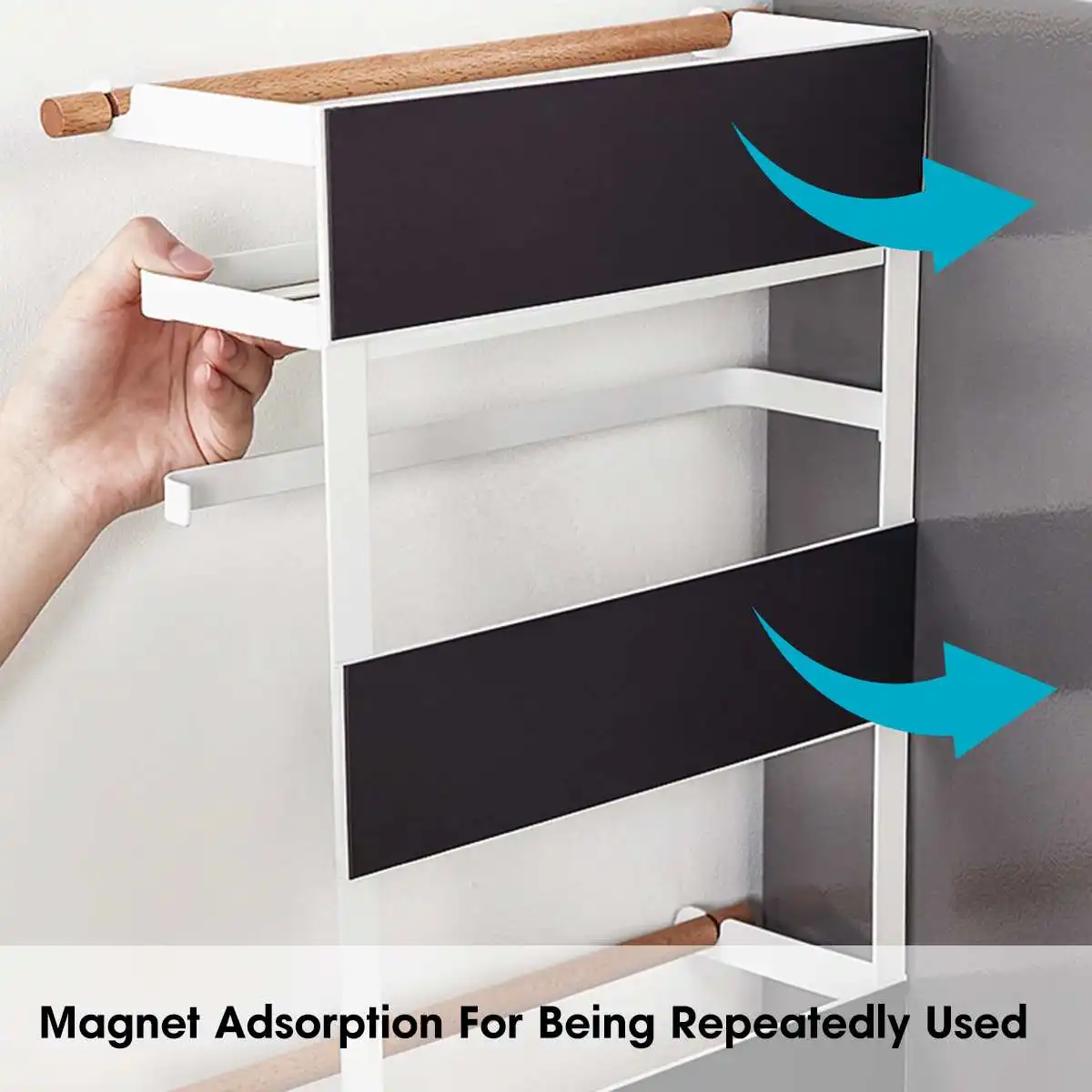 

Refrigerator Rack Side Shelf Magnetic Holder Multifunctional Kitchen Accessories Organizer Household Fridge Storage with 6 Hooks