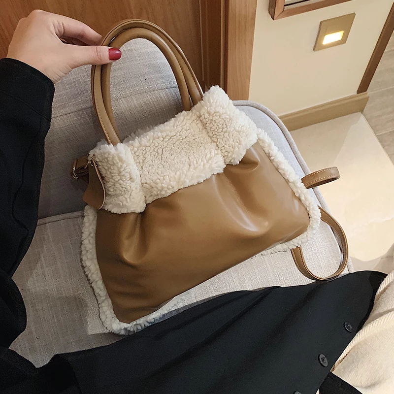 [BXX] Большая вместительная женская сумка через плечо из искусственного меха, зимняя теплая сумка через плечо, женские дорожные сумки, сумки HJ316