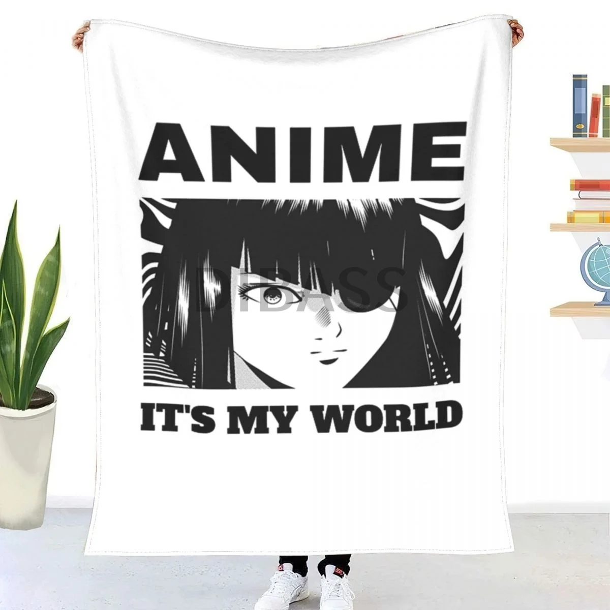 Anime Girl Figure Its My World Anime Girl Figure Throw Blanket 3D Printed Flannel Throw Blankets