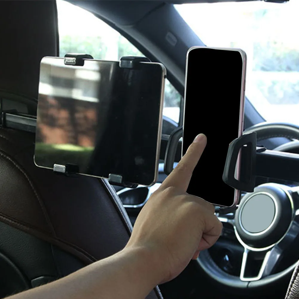 2 in 1 Car Phone Holder Rack 360 Back Seat Headrest Mount Stand Bracket