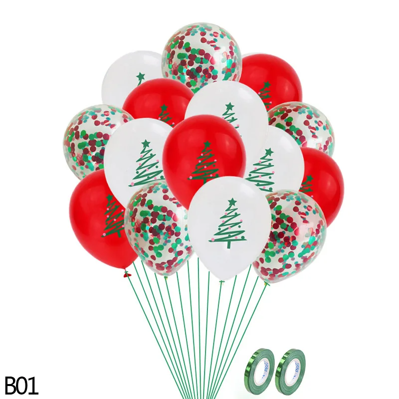 b01-with ribbon 12 дюймов красный зеленый Счастливого Рождества латексный шар елка Рождественская елка Санта Клаус рождественские воздушные шары новогодние вечерние украшения - Цвет: b01-with ribbon