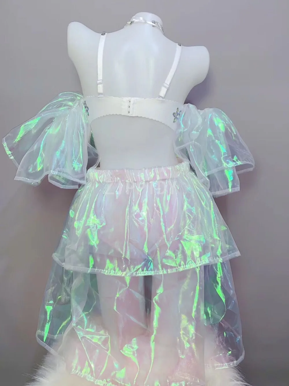 Fashion Multi-color Rhinestones Tassel Bra Short Fluorescent Bikini Outfit Bar Evening Outfit Women Singer Prom Outfit Set