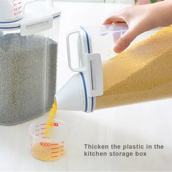 

Cereal Dispenser Storage Box Case Kitchen Foods Rice Flour Container Moisture Proof With Measurer Cup Food Airtight Containers