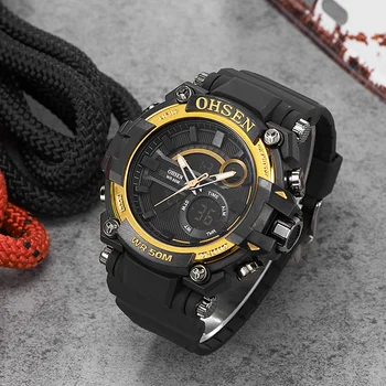 

Quartz Digital Men Sport Watch Fashion Waterproof Military Wristwatch Gold Silicone Watch Alarm stopwatch Man Relogio Masculino