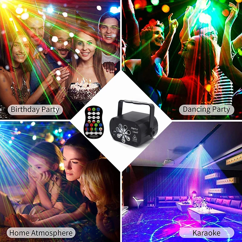 Led Disco Lights Usb Charging, Rgb Beam Party Stage Laser Lights Uv8/6  Holes 120/60 Pattern Projector Lights