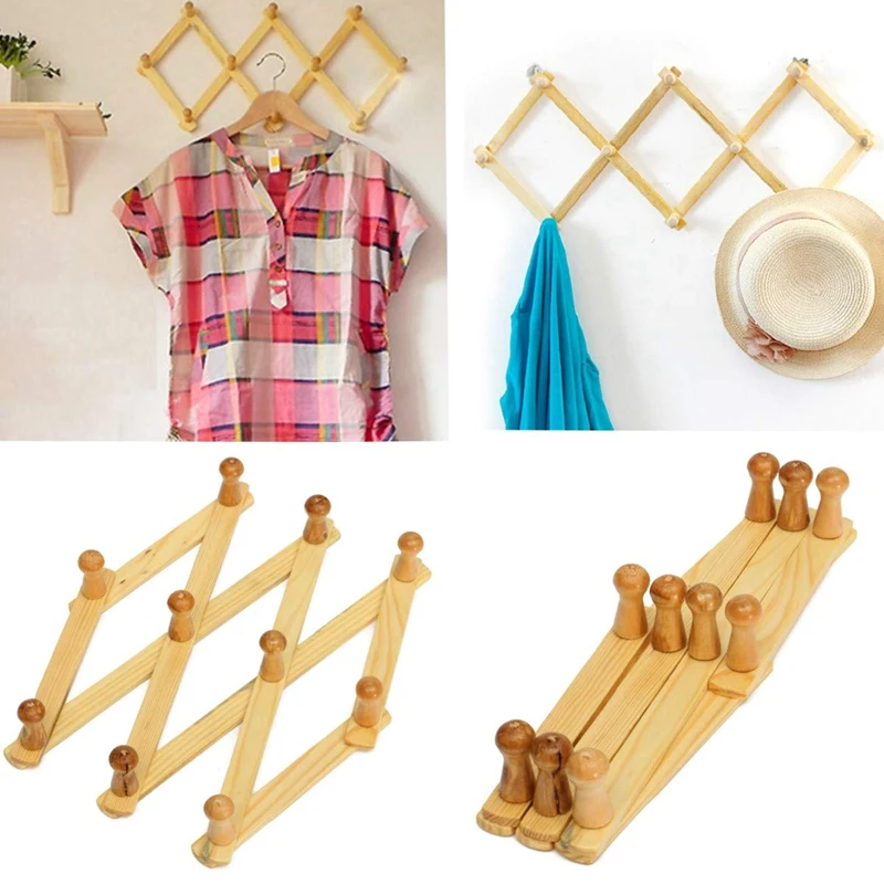 Accordion Wall Hanger 10 Hooks Pack Of 2 Natural Wood Wall Mounted Expandable Accordion Peg Coat Rack Hanger 2 Pack