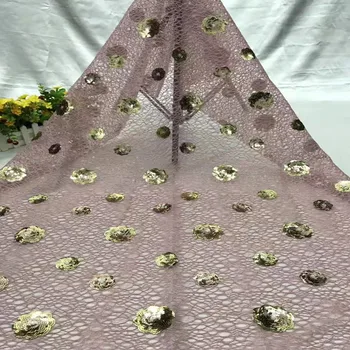 

Newest lace fabric sequins mesh French mesh tulle sequins lamination embroidery African lace fabric, party dress / skirt 5yards
