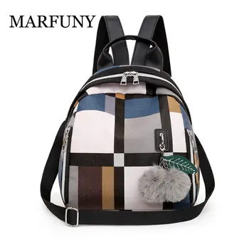 

PU Leather Patchwork Women Backpack Colorful Fur Ball Design Female Small Travel Rucksack Fashion School Backpack for Girl