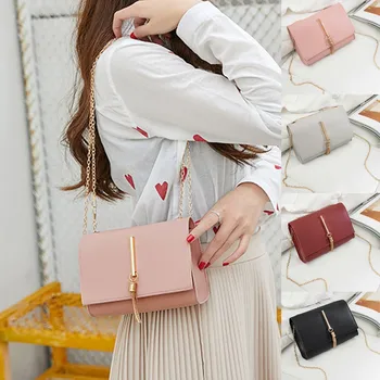 

Fashion Lady Pure Color Shoulders Tassel Buckle Package Letter Purse Mobile Phone Keys Tissue Messenger Bag Causal Street Bag