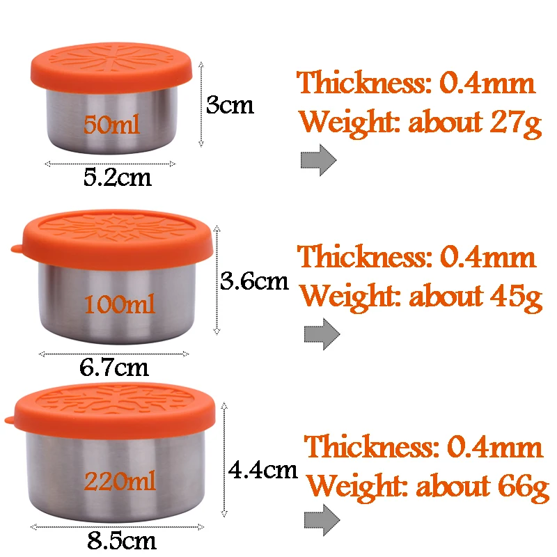 3 шт. Приправа Контейнеры с силиконовыми крышками Нержавеющая сталь обеда