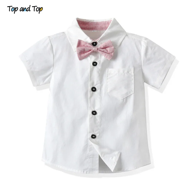Summer Kids Baby Boy Formal Suit Short Sleeve Shirt + Suspender Pants Casual Clothes Outfit Gentleman Set 2PCS