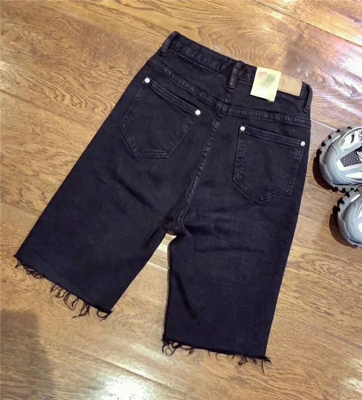 summer jeans woman luxury casual slim knee length black jeans robe femme elegant tassel high waist jeans women jeans fw533