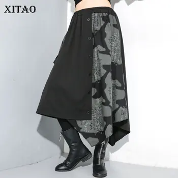 

XITAO Tide Plus Size Letter Print Skirt Patchwork Irregular Women Clothes 2019 Fashion Elastic Waist Lime Casual Skirt ZLL4490