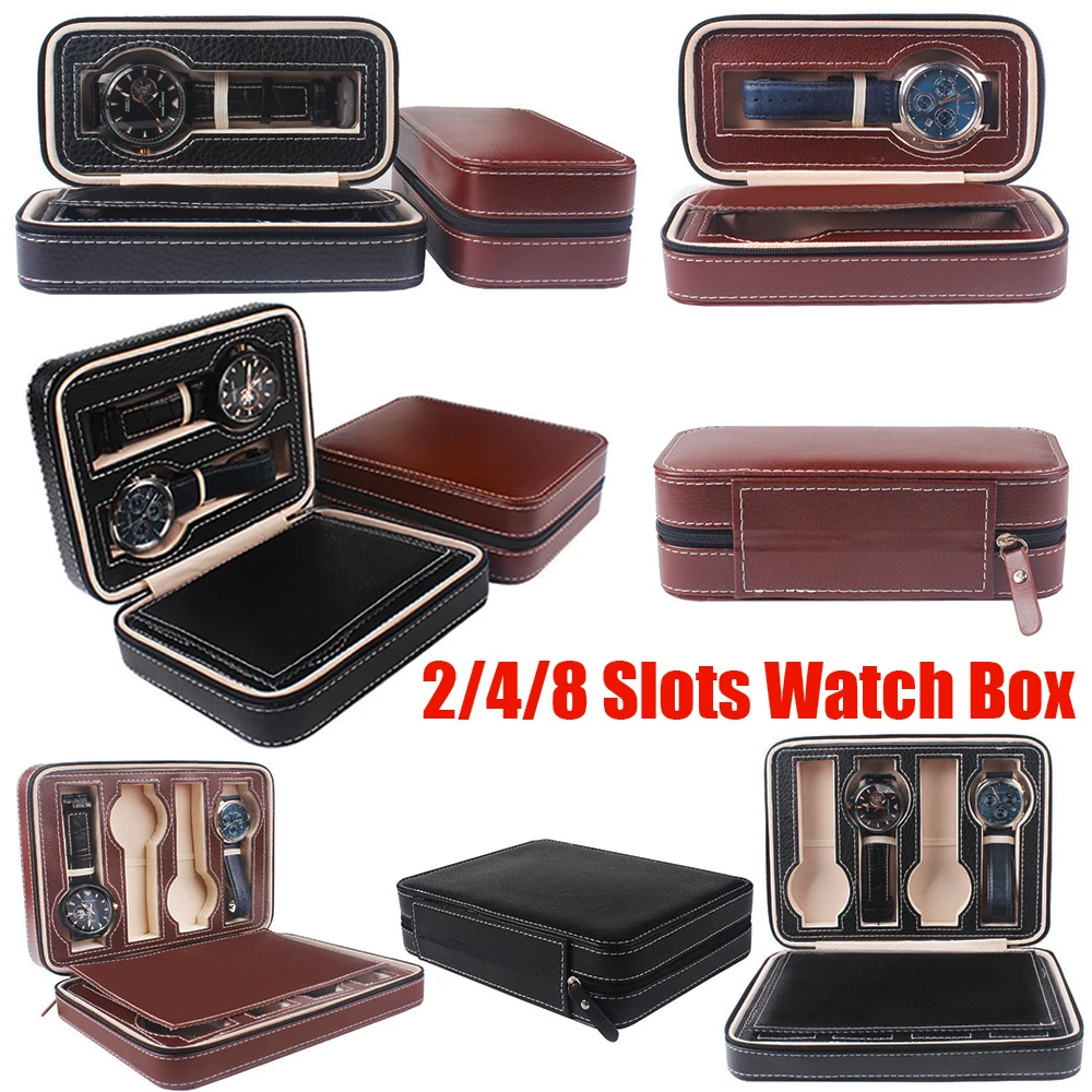 

2/4/8 Slot PU Leather Watch Box Watch Dislpay Box Exquisite Durable Watch Storage Box Men Women Watch Organizer Case D30