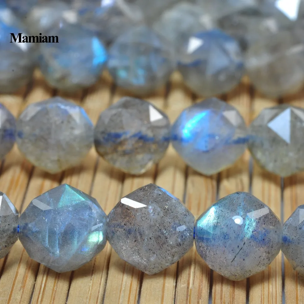 Mamiam Natural A+ Blue Flash Labradorite Diamond Faceted Beads 6mm Round Stone Diy Bracelet Necklace Jewelry Making Design
