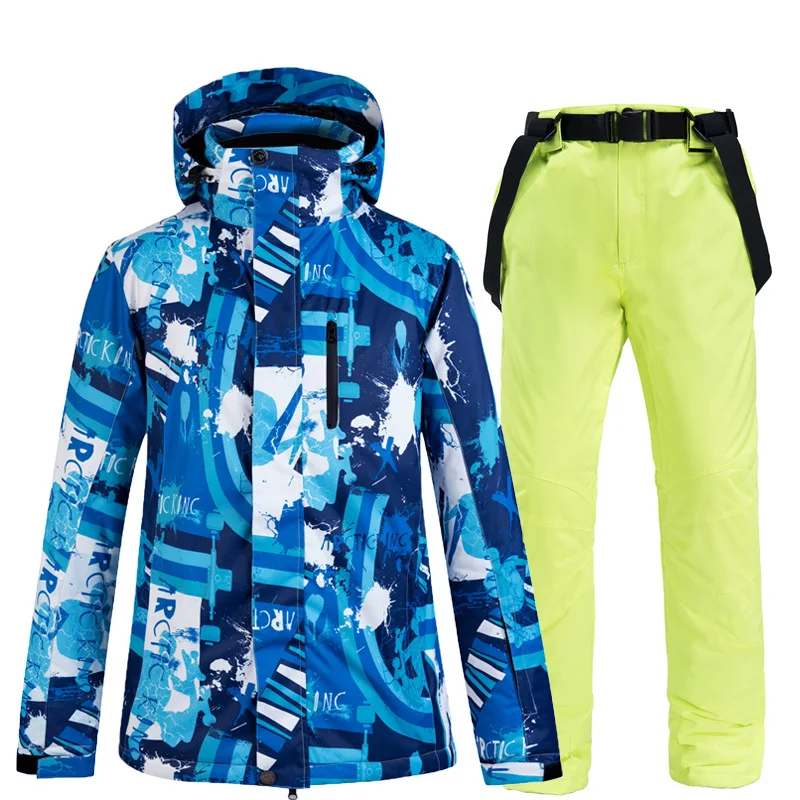 Jackets Pants Green Лыжный костюм для мужчин, куртка для сноуборда, брюки, зимняя теплая спортивная одежда, ветрозащитная, водонепроницаемая, для катания на лыжах, Экипировка для мужчин - Цвет: Jackets Pants Green