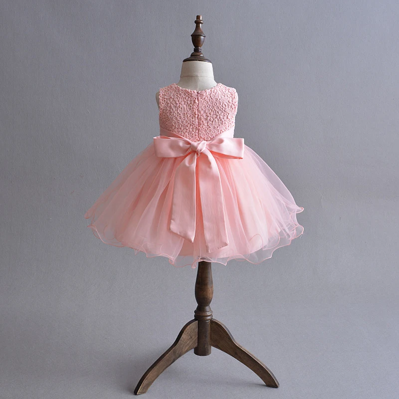 Платье с цветочным узором для девочек розовое платье с цветочной аппликацией для маленьких девочек на первый день рождения фатиновое кружевное платье-пачка, крещение новорожденных наряды для крещения