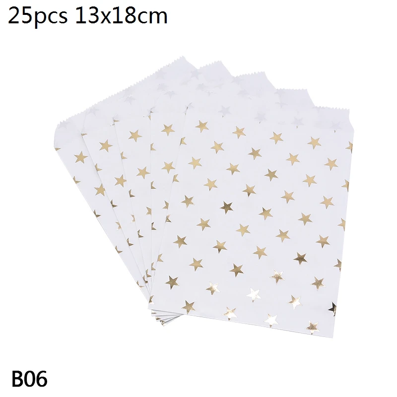 B06-25pcs gold star 25 шт крафт-бумажные пакеты в горошек, со звездами, в полоску, для печенья, Подарочный пакет для еды, Свадебный бумажный пакет для детей, для украшения дня рождения - Цвет: B06-25pcs gold star